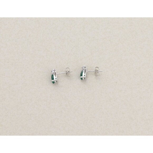 14k White Gold Lab Created Emerald & Diamond Earrings Stud Post Earrings 3/8" - Picture 8 of 9
